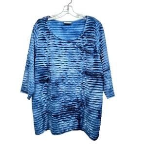 Catherines Tie Dye Top Womens Size 1X Blue Flowy Ruffled Layers Boho Loose Fit